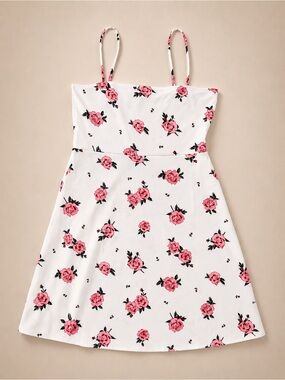 H&M / Divided White Spaghetti-Strap Dress with Rose Print / Floral Dress Size 12